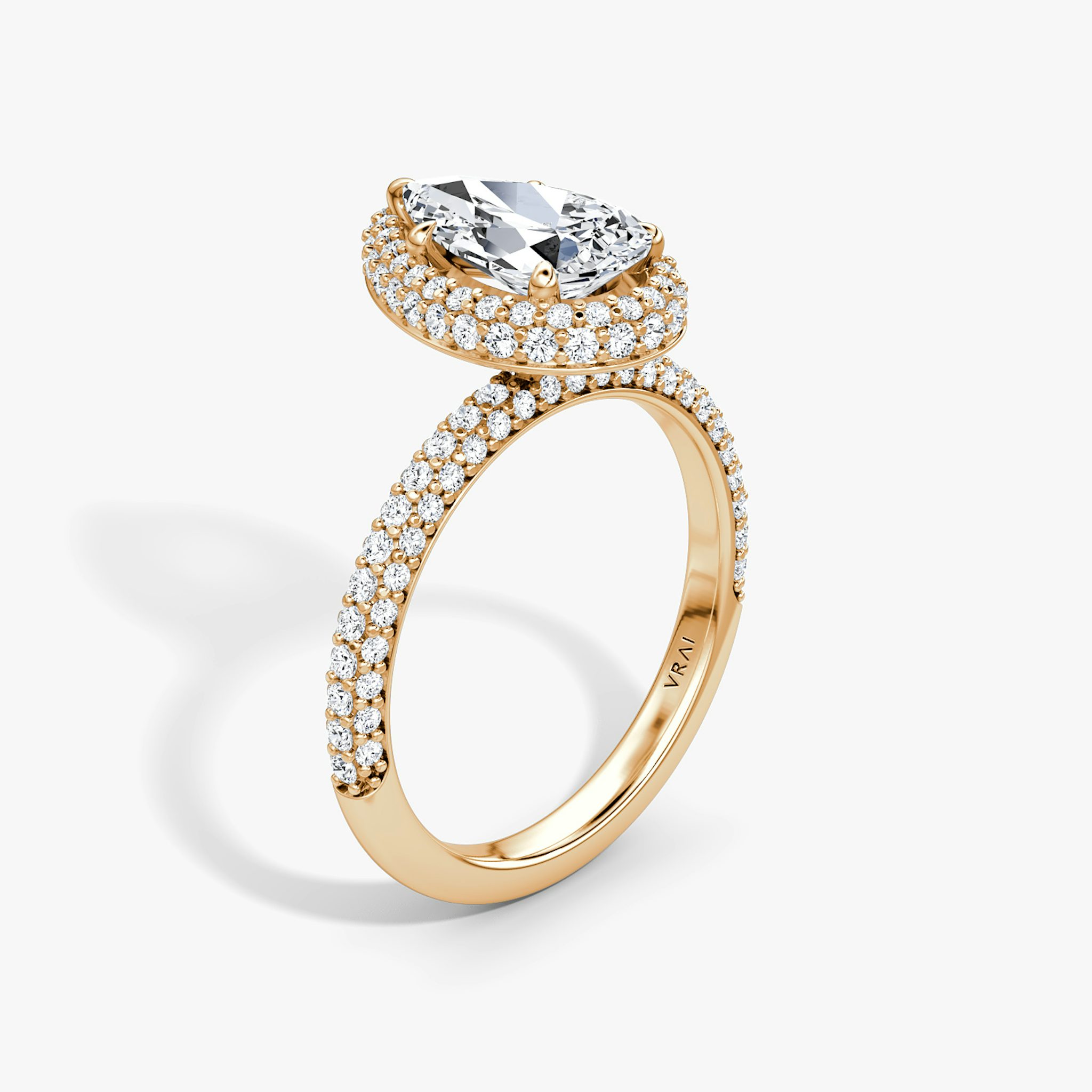 The Halo Dome | Pear | 14k | Rose Gold | bandAccent: Pavé | diamondOrientation: vertical | caratWeight: other