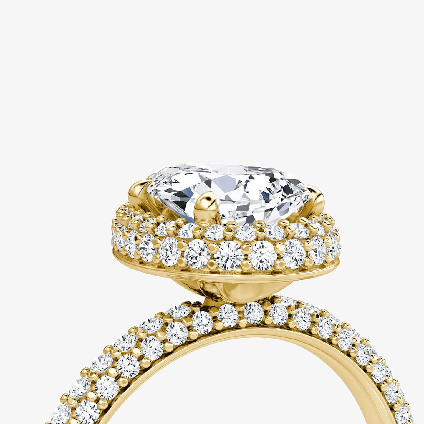 Anillo de compromiso Halo Dome | Pera | 18k | Oro amarillo | bandAccent: Pavé | diamondOrientation: vertical | caratWeight: other