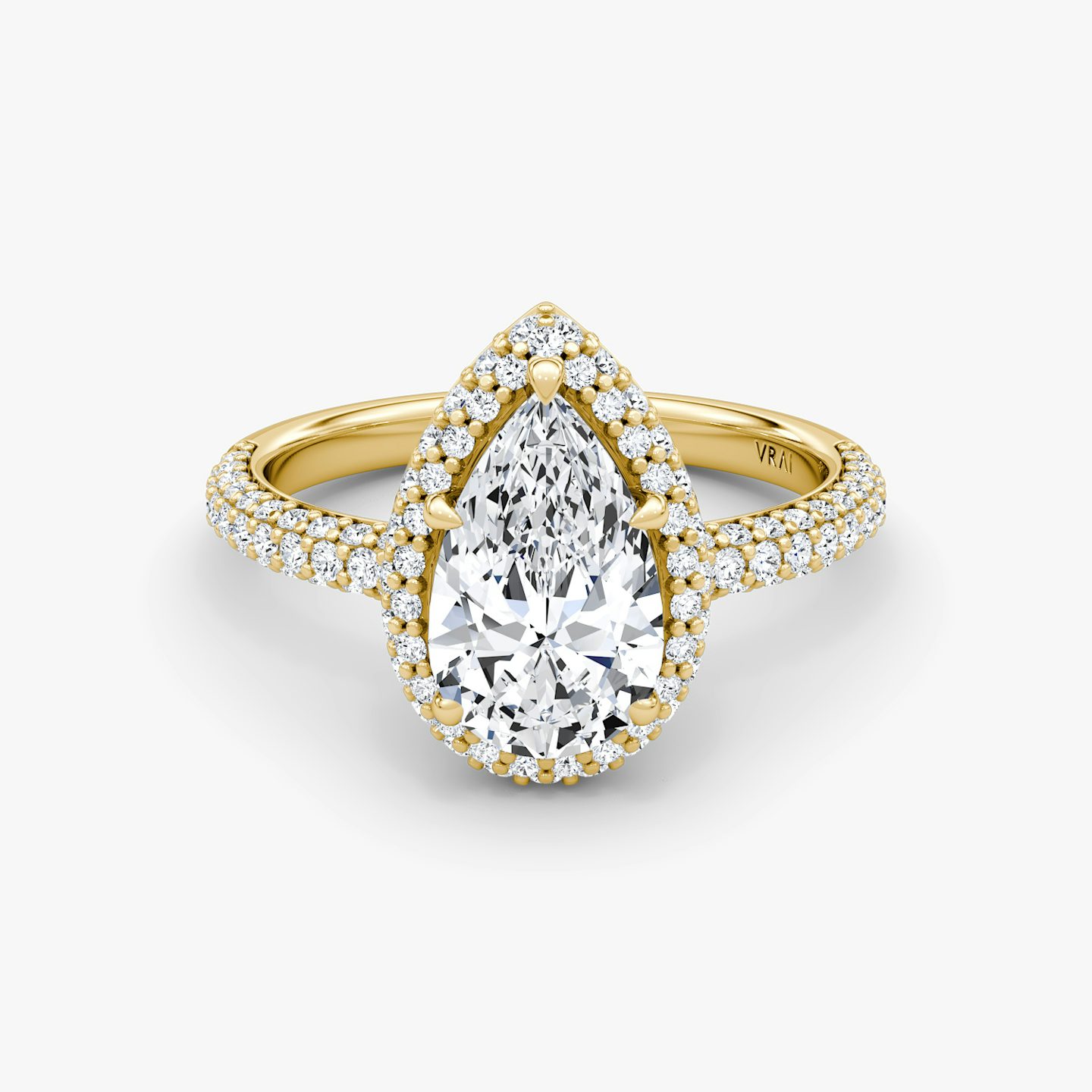 Anillo de compromiso Halo Dome | Pera | 18k | Oro amarillo | bandAccent: Pavé | diamondOrientation: vertical | caratWeight: other