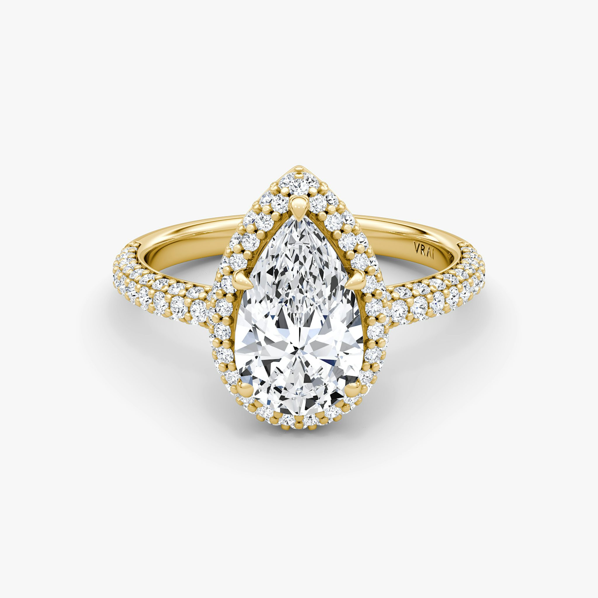 The Halo Dome | Pear | 18k | Yellow Gold | bandAccent: Pavé | diamondOrientation: vertical | caratWeight: other