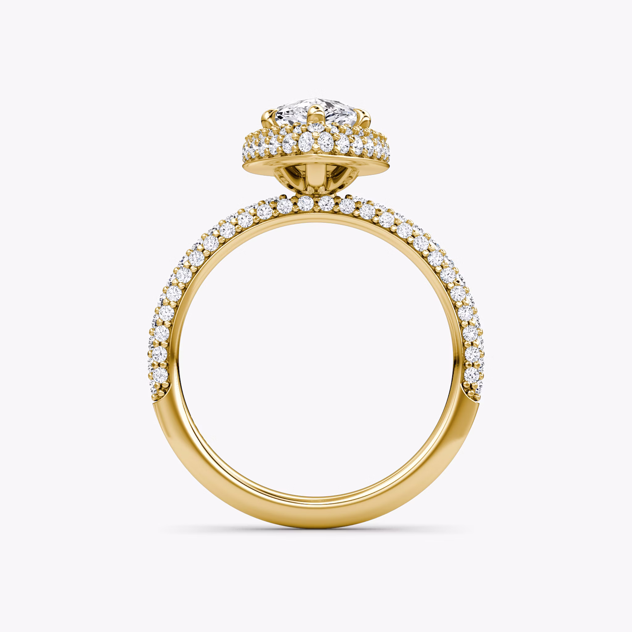 The Halo Dome | Pear | 18k | Yellow Gold | bandAccent: Pavé | diamondOrientation: vertical | caratWeight: other