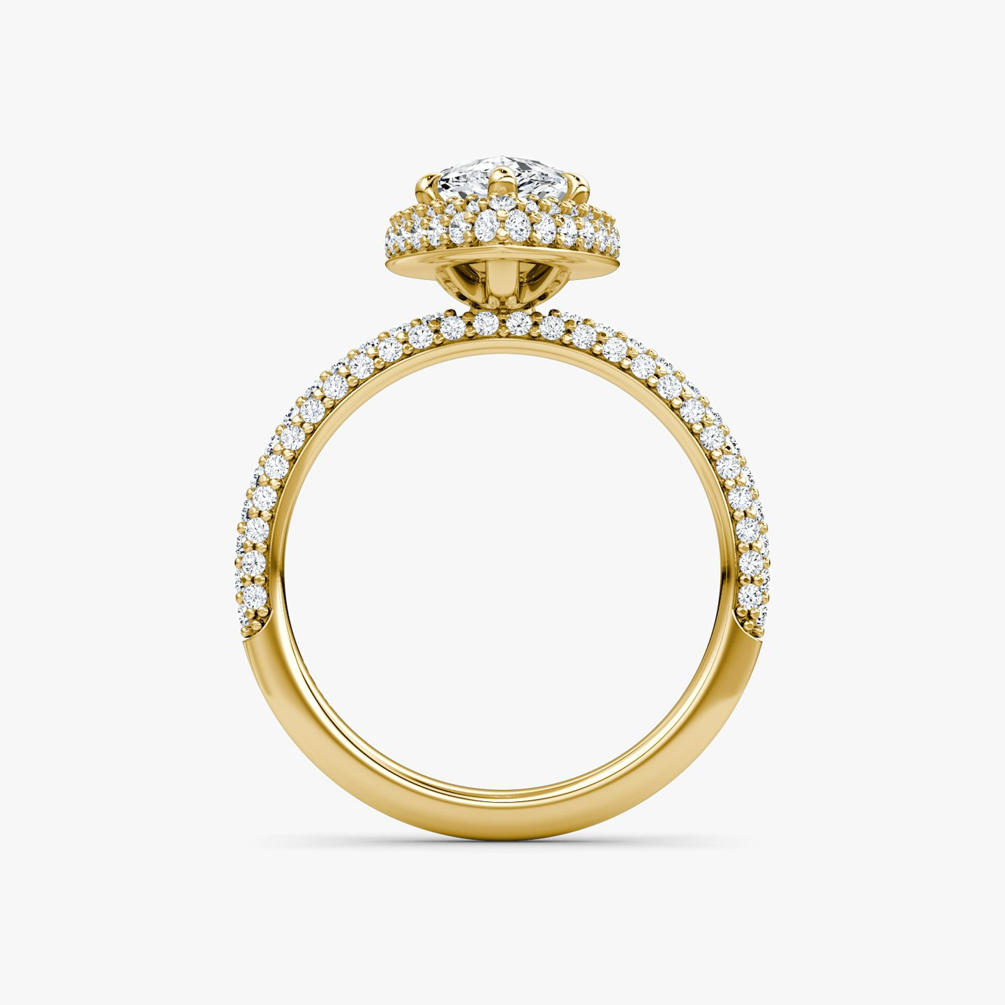 Anillo de compromiso Halo Dome | Pera | 18k | Oro amarillo | bandAccent: Pavé | diamondOrientation: vertical | caratWeight: other