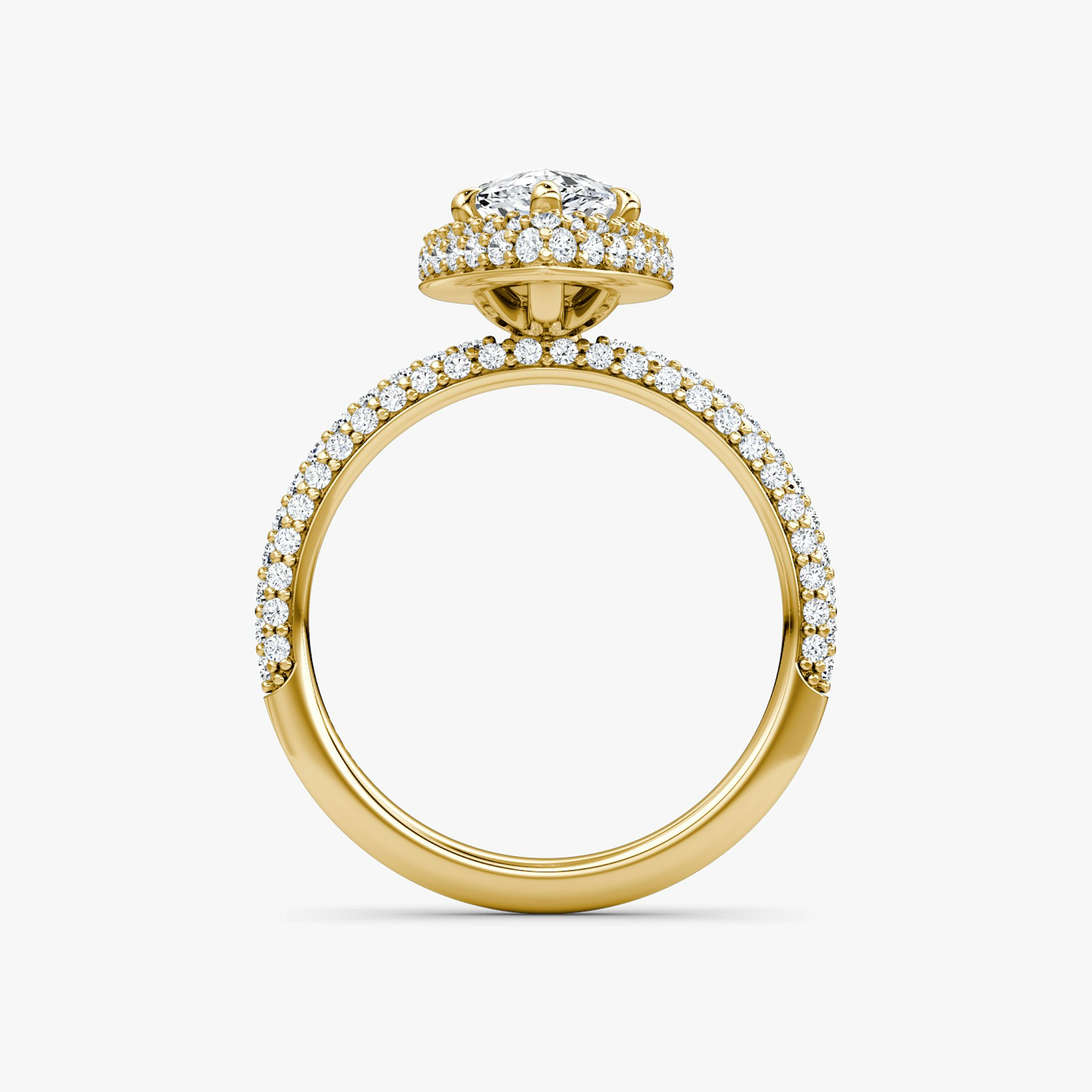 The Halo Dome | Pear | 18k | Yellow Gold | bandAccent: Pavé | diamondOrientation: vertical | caratWeight: other