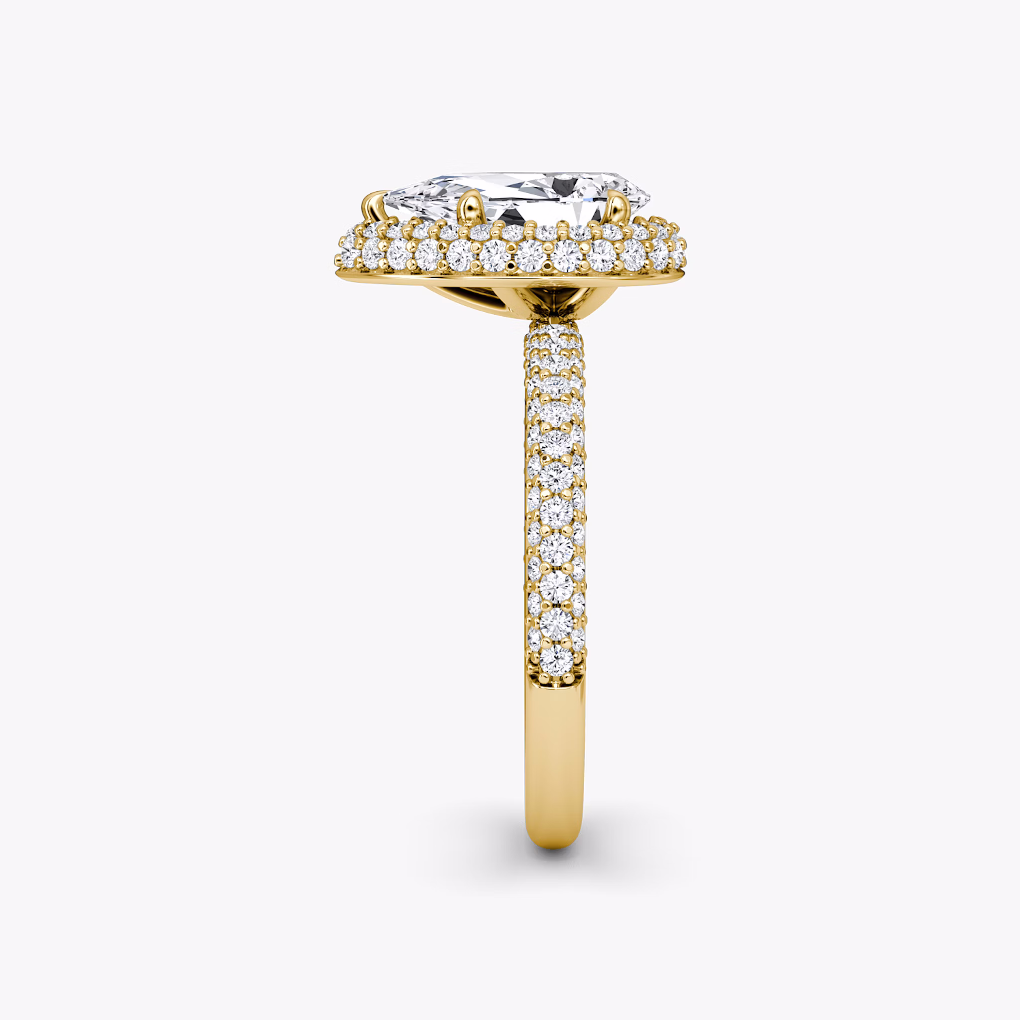 The Halo Dome | Pear | 18k | Yellow Gold | bandAccent: Pavé | diamondOrientation: vertical | caratWeight: other