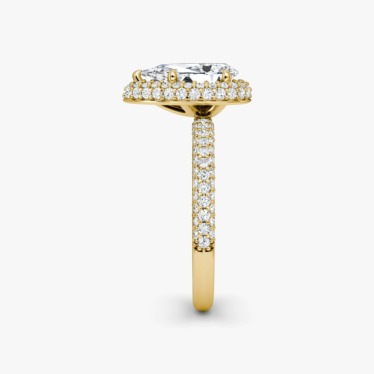 Anillo de compromiso Halo Dome | Pera | 18k | Oro amarillo | bandAccent: Pavé | diamondOrientation: vertical | caratWeight: other