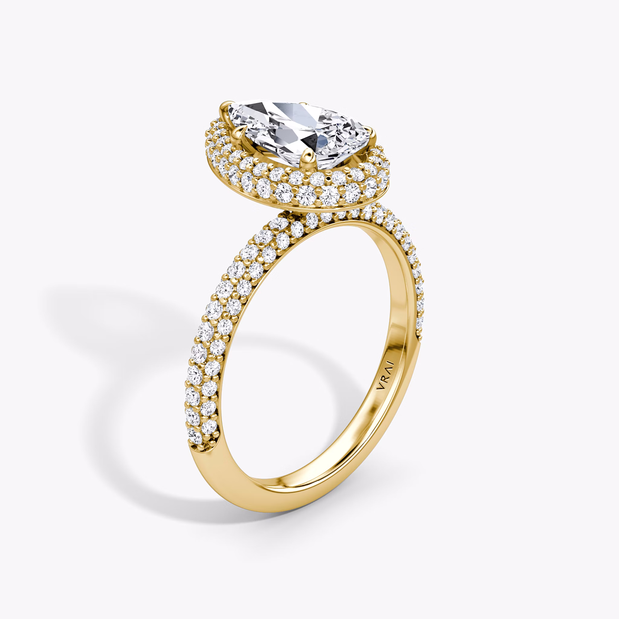 The Halo Dome | Pear | 18k | Yellow Gold | bandAccent: Pavé | diamondOrientation: vertical | caratWeight: other