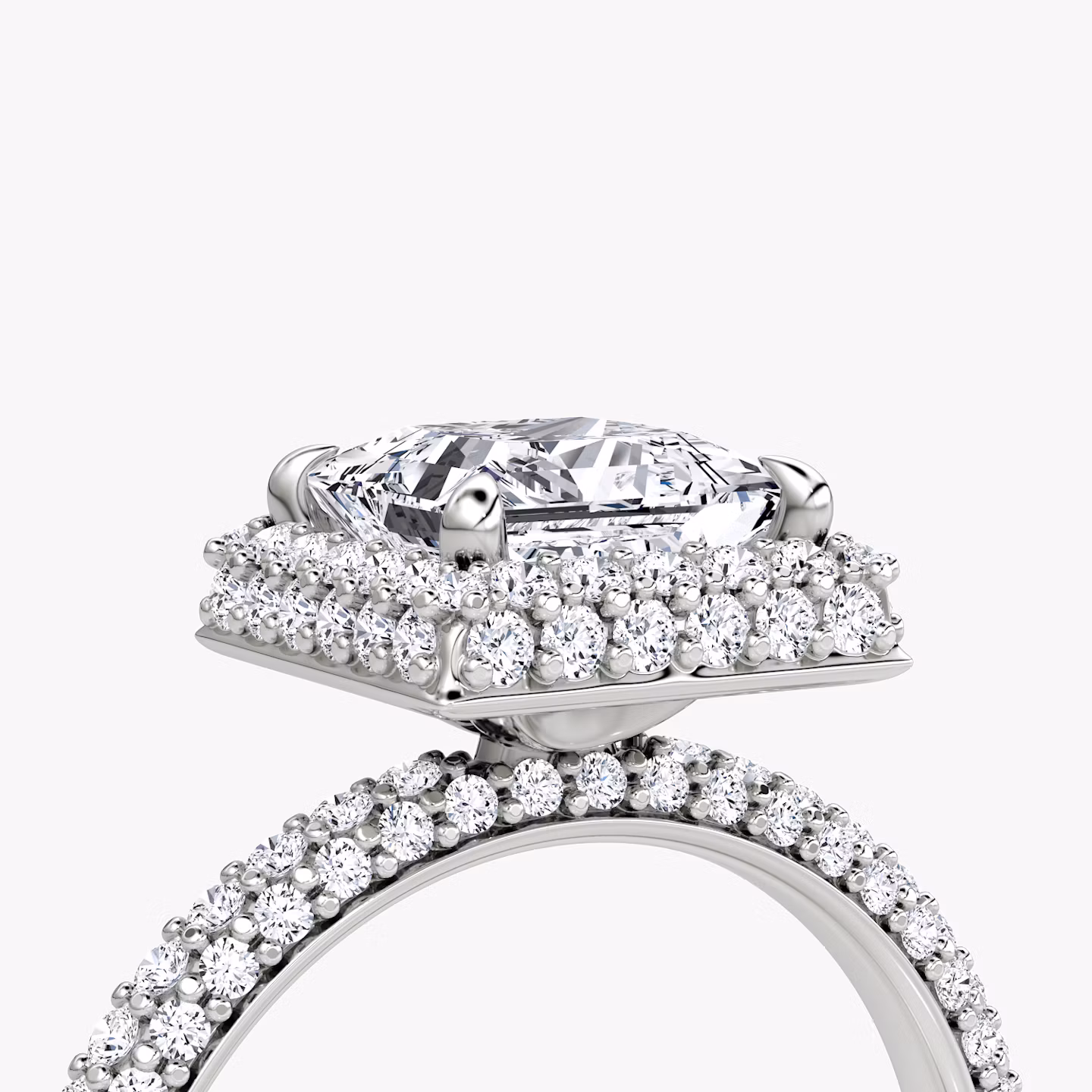 The Halo Dome | Princess | 18k | White Gold | bandAccent: Pavé | diamondOrientation: vertical | caratWeight: other