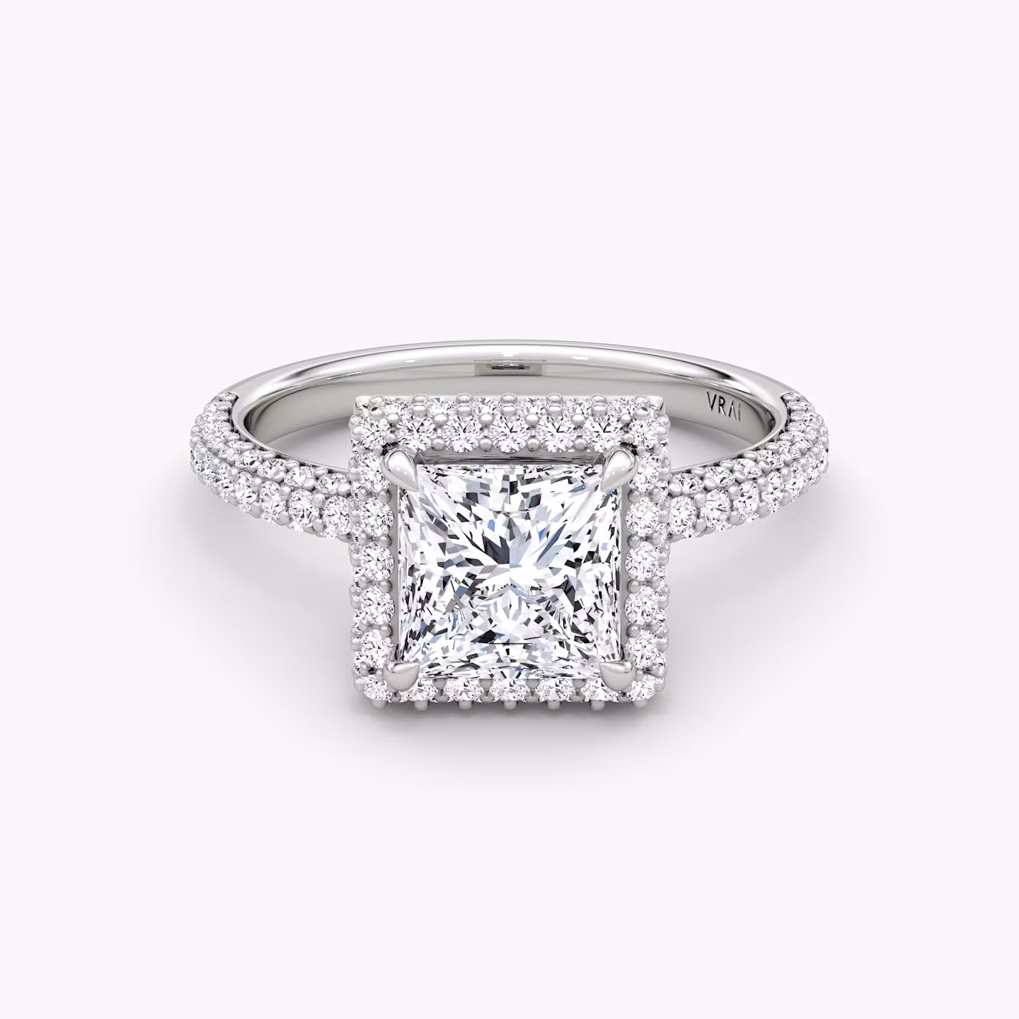 The Halo Dome | Princess | 18k | White Gold | bandAccent: Pavé | diamondOrientation: vertical | caratWeight: other