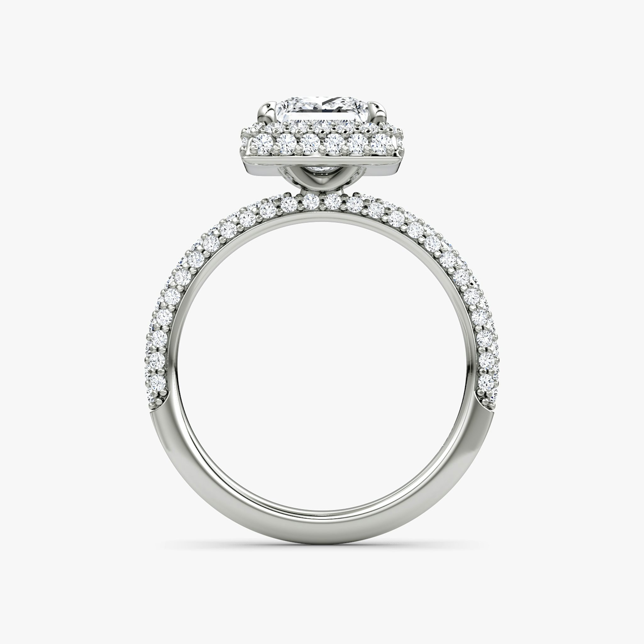 The Halo Dome | Princess | Platinum | bandAccent: Pavé | diamondOrientation: vertical | caratWeight: other