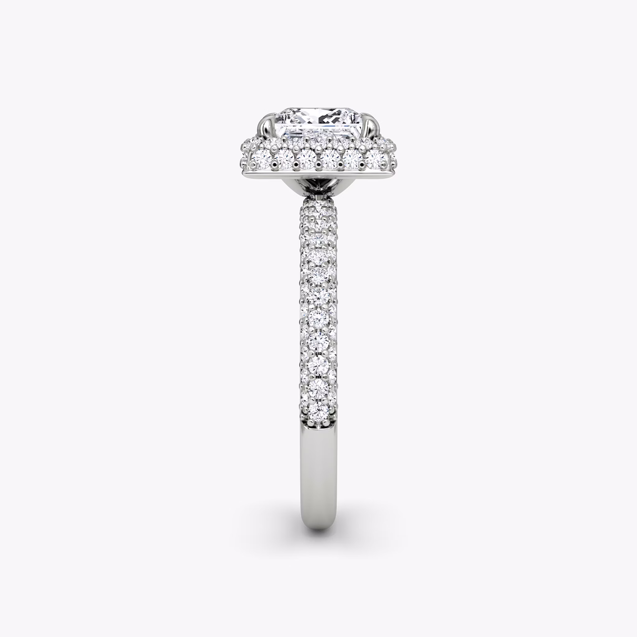 The Halo Dome | Princess | Platinum | bandAccent: Pavé | diamondOrientation: vertical | caratWeight: other