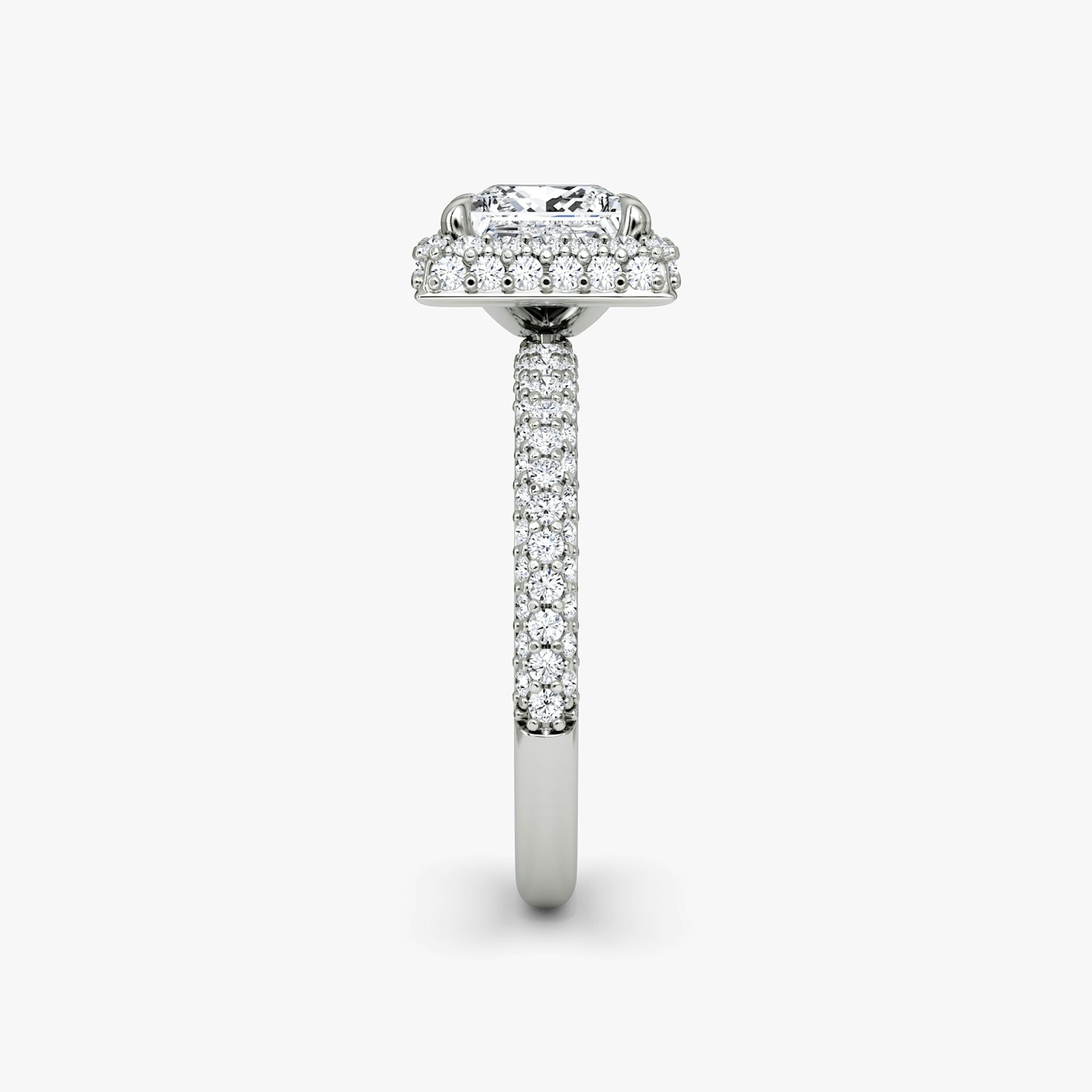 The Halo Dome | Princess | Platinum | bandAccent: Pavé | diamondOrientation: vertical | caratWeight: other