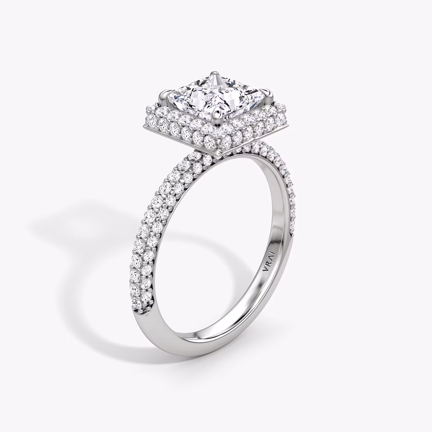 The Halo Dome | Princess | 18k | White Gold | bandAccent: Pavé | diamondOrientation: vertical | caratWeight: other