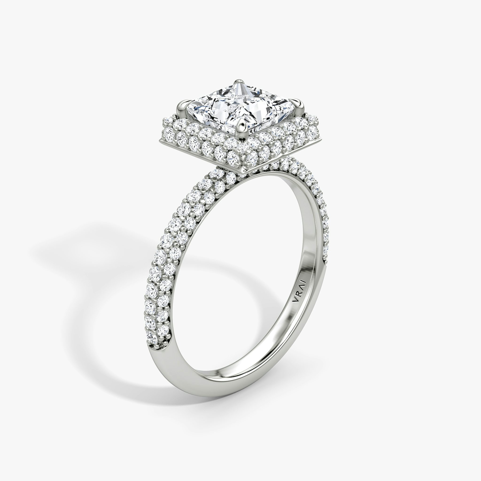 The Halo Dome | Princess | Platinum | bandAccent: Pavé | diamondOrientation: vertical | caratWeight: other