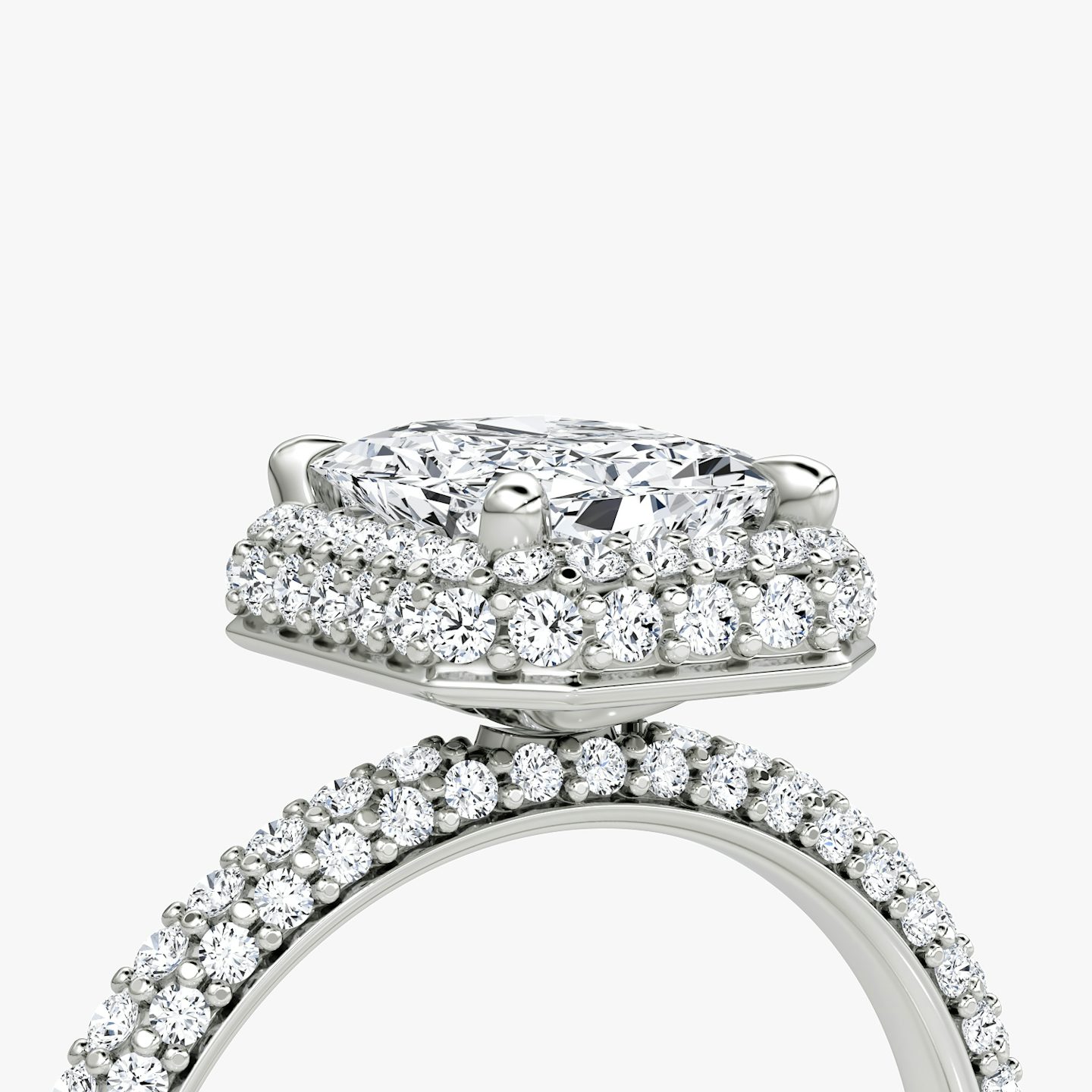 The Halo Dome | Radiant | 18k | White Gold | bandAccent: Pavé | diamondOrientation: vertical | caratWeight: other