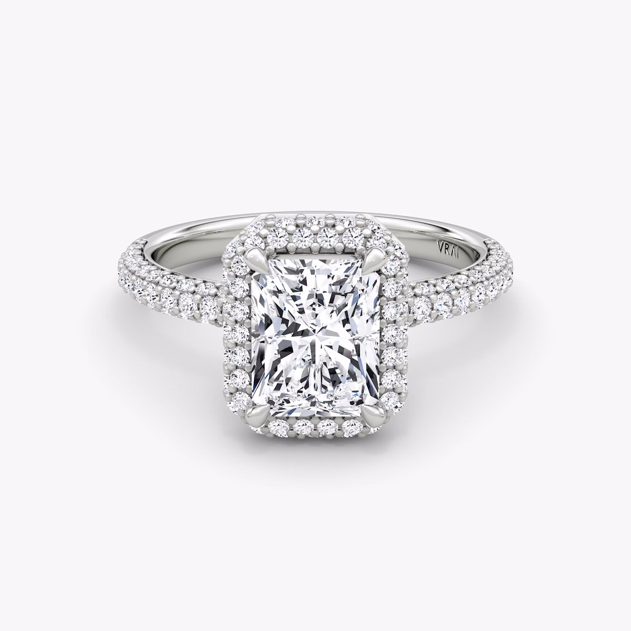 The Halo Dome | Radiant | Platinum | bandAccent: Pavé | diamondOrientation: vertical | caratWeight: other