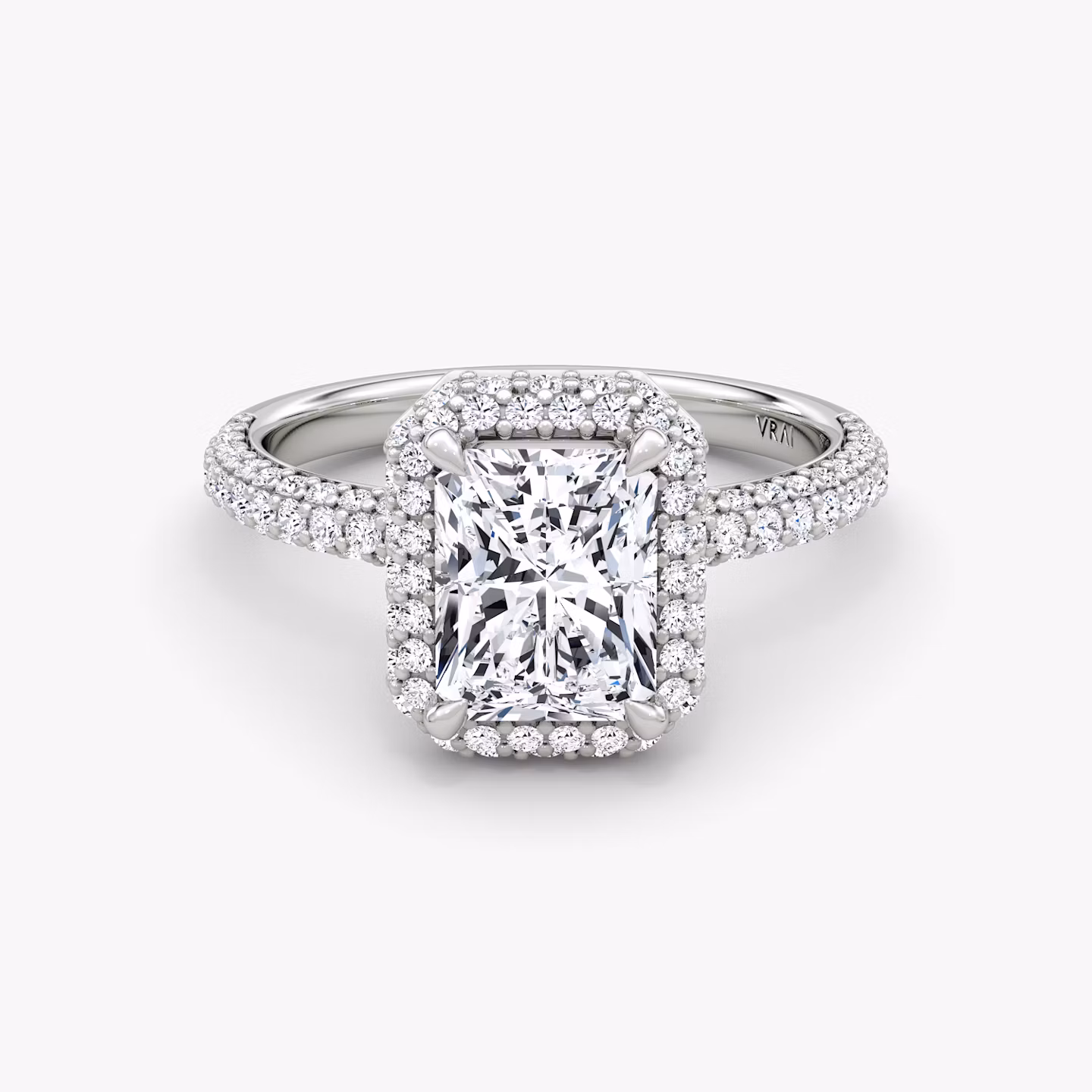 The Halo Dome | Radiant | 18k | White Gold | bandAccent: Pavé | diamondOrientation: vertical | caratWeight: other