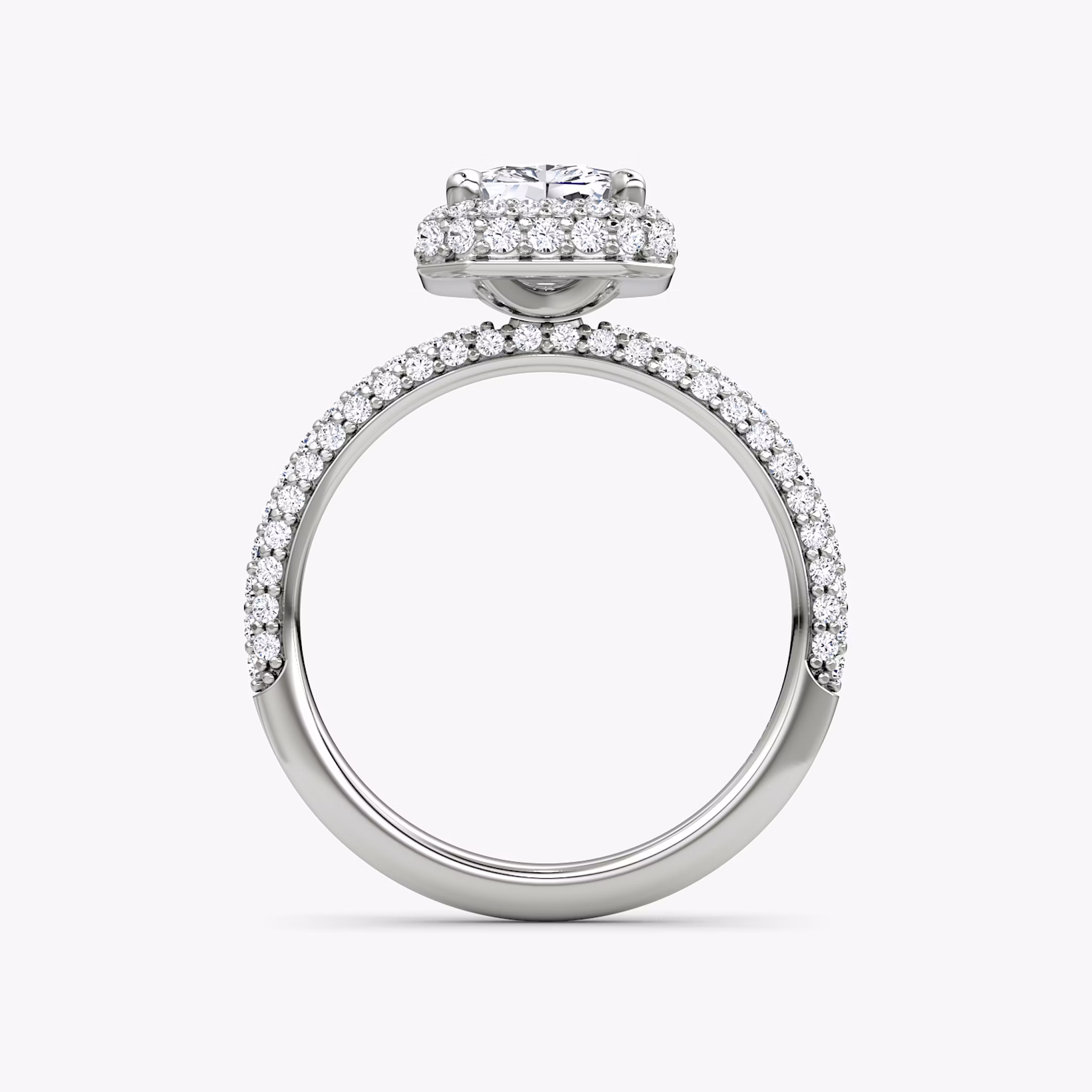 The Halo Dome | Radiant | Platinum | bandAccent: Pavé | diamondOrientation: vertical | caratWeight: other