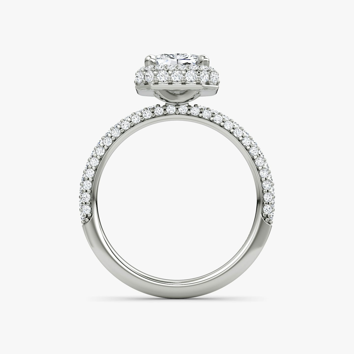 The Halo Dome | Radiant | 18k | White Gold | bandAccent: Pavé | diamondOrientation: vertical | caratWeight: other