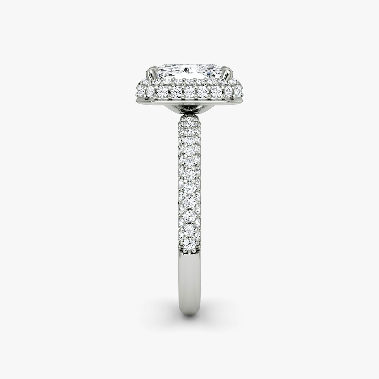 The Halo Dome | Radiant | 18k | White Gold | bandAccent: Pavé | diamondOrientation: vertical | caratWeight: other