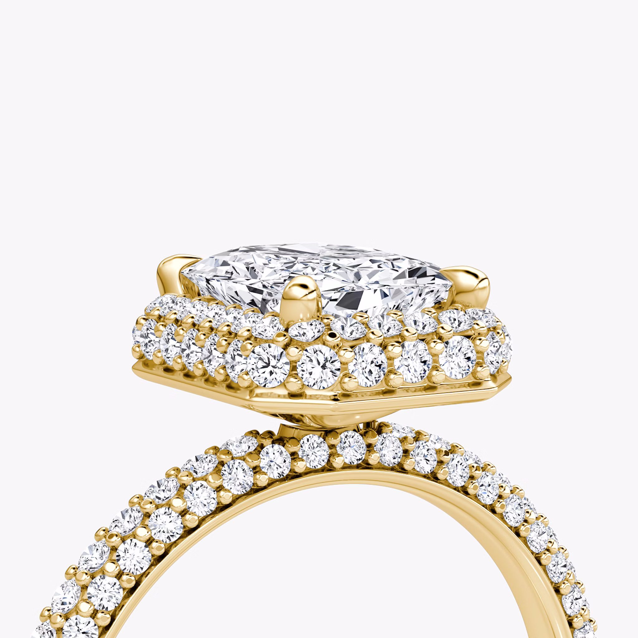The Halo Dome | Radiant | 18k | Yellow Gold | bandAccent: Pavé | diamondOrientation: vertical | caratWeight: other