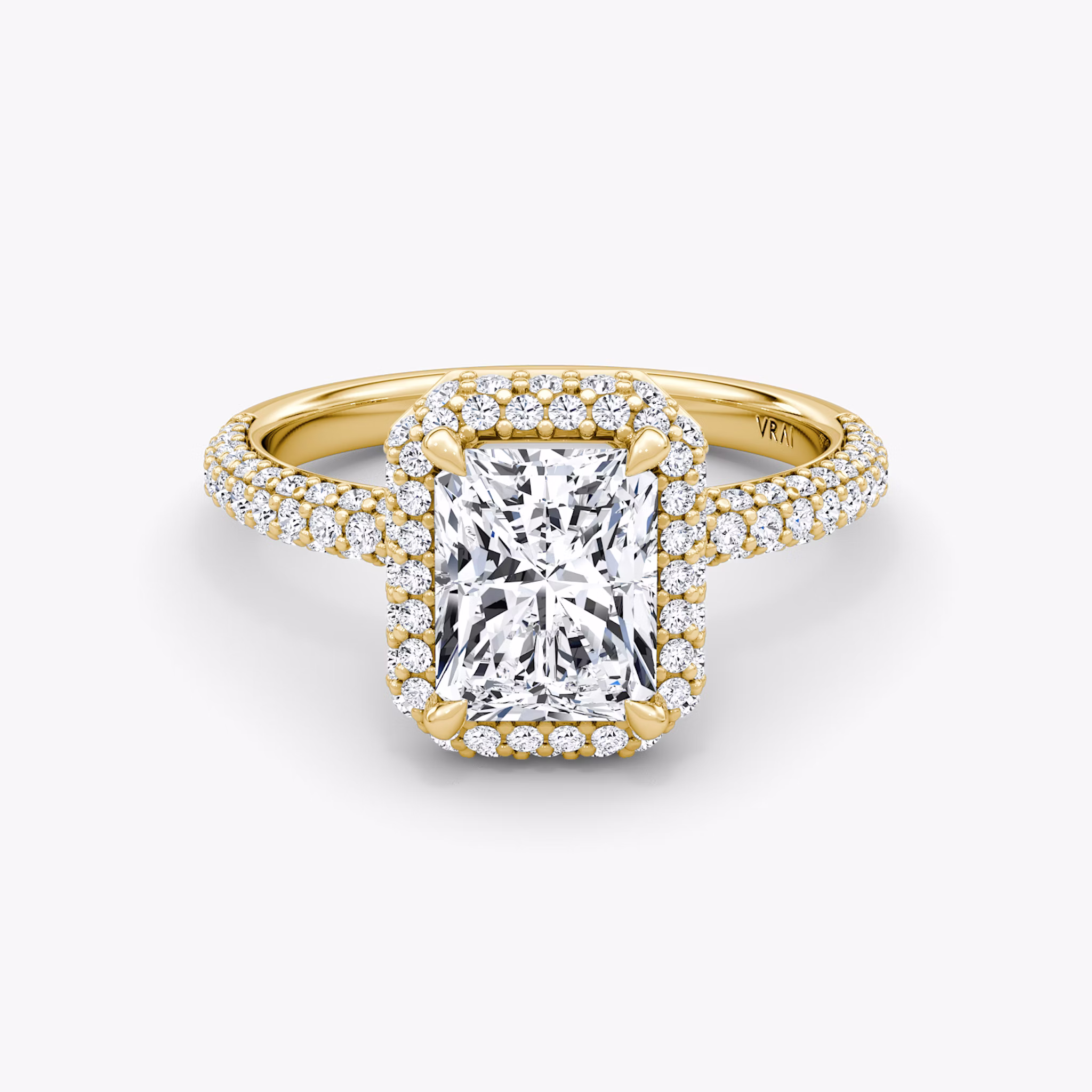 The Halo Dome | Radiant | 18k | Yellow Gold | bandAccent: Pavé | diamondOrientation: vertical | caratWeight: other