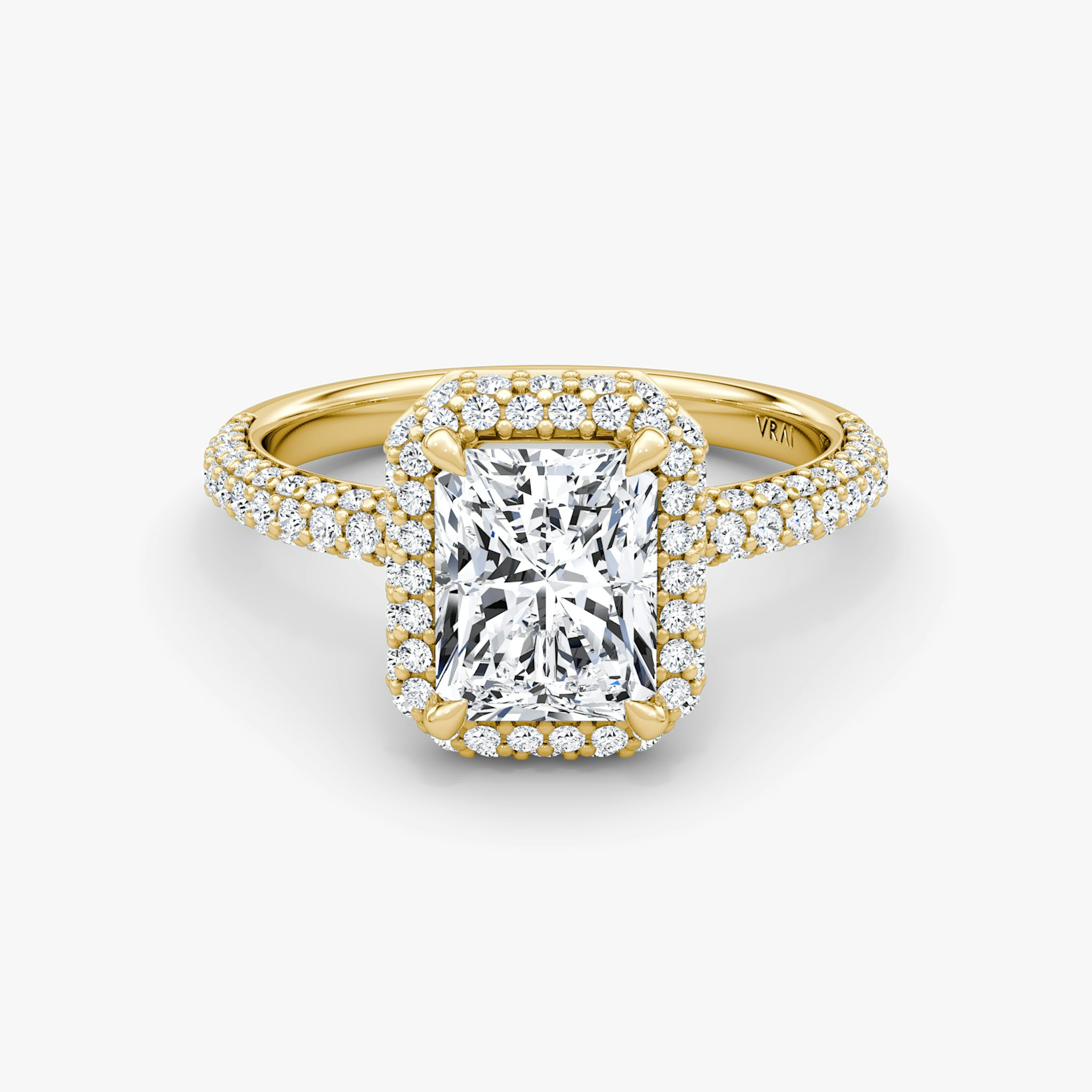The Halo Dome | Radiant | 18k | Yellow Gold | bandAccent: Pavé | diamondOrientation: vertical | caratWeight: other