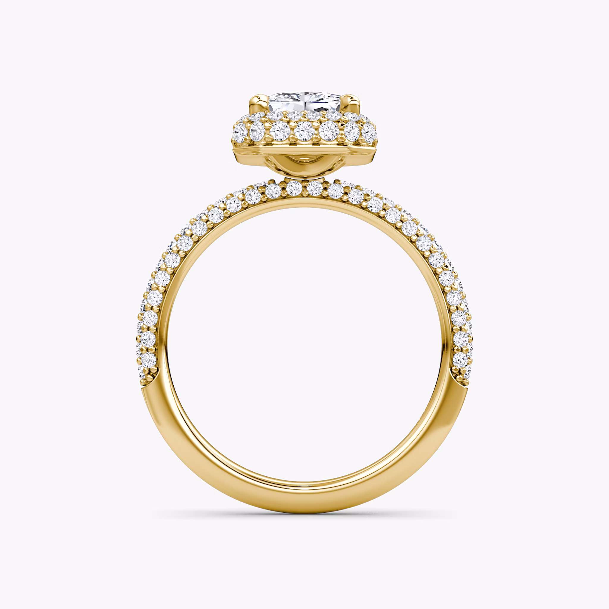 The Halo Dome | Radiant | 18k | Yellow Gold | bandAccent: Pavé | diamondOrientation: vertical | caratWeight: other