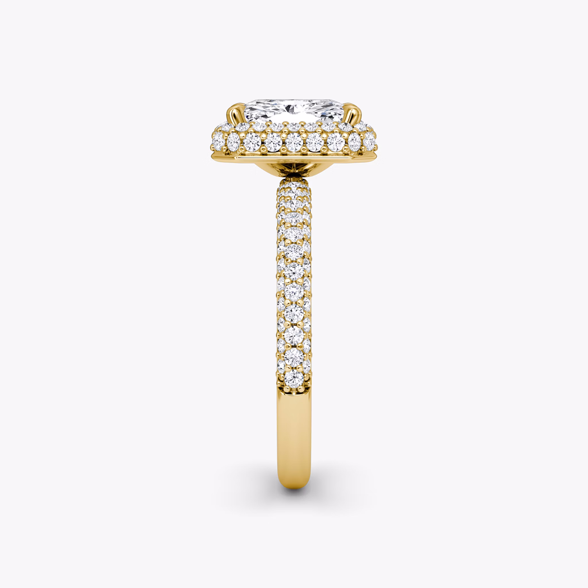 The Halo Dome | Radiant | 18k | Yellow Gold | bandAccent: Pavé | diamondOrientation: vertical | caratWeight: other