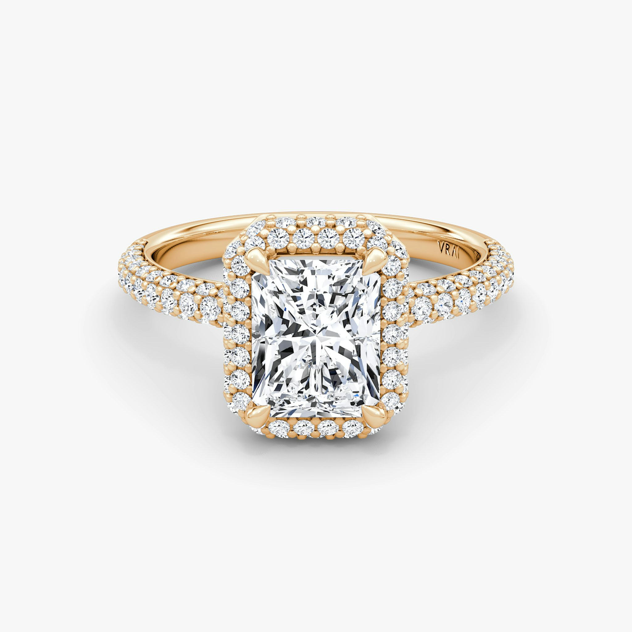 The Halo Dome | Radiant | 14k | Rose Gold | bandAccent: Pavé | diamondOrientation: vertical | caratWeight: other