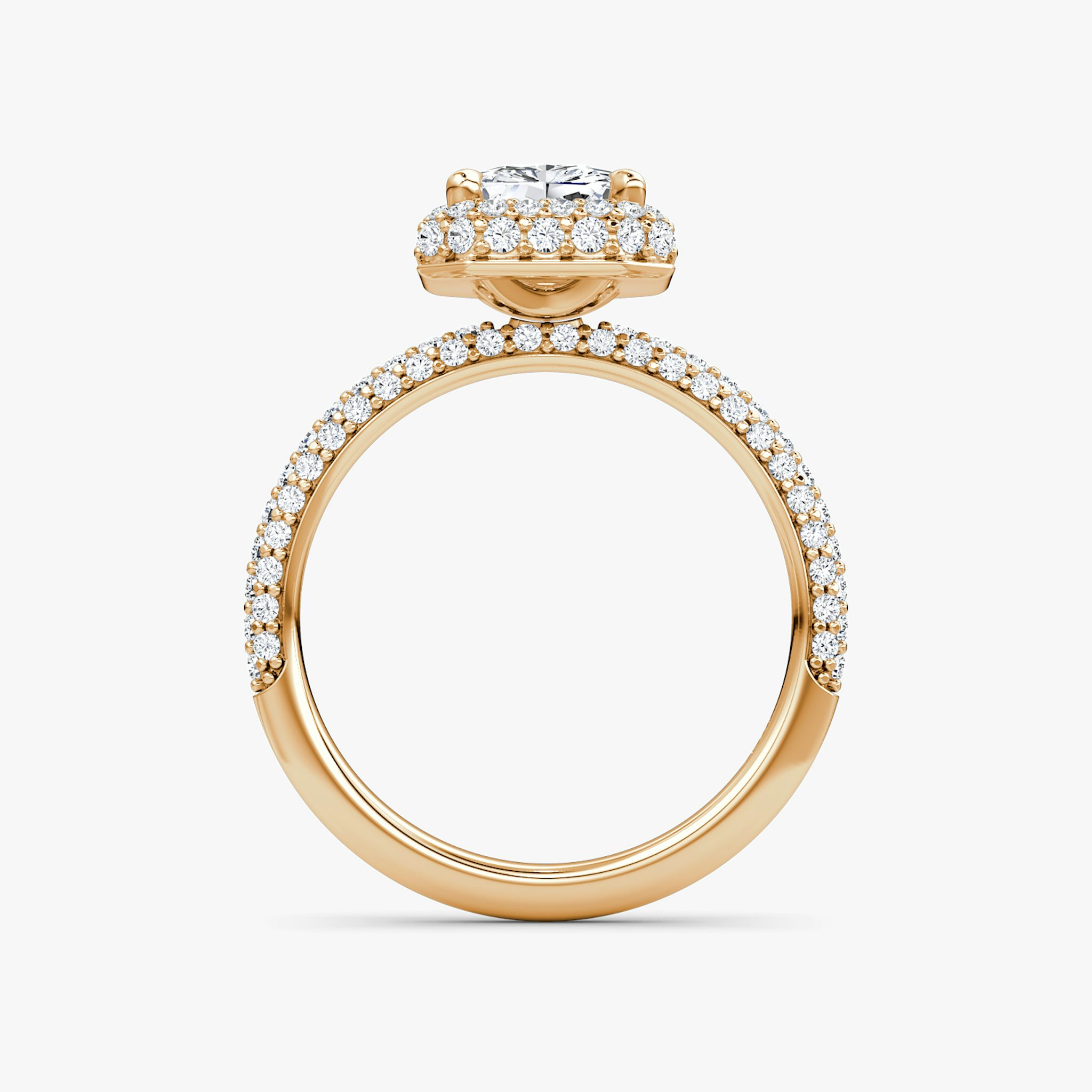 The Halo Dome | Radiant | 14k | Rose Gold | bandAccent: Pavé | diamondOrientation: vertical | caratWeight: other