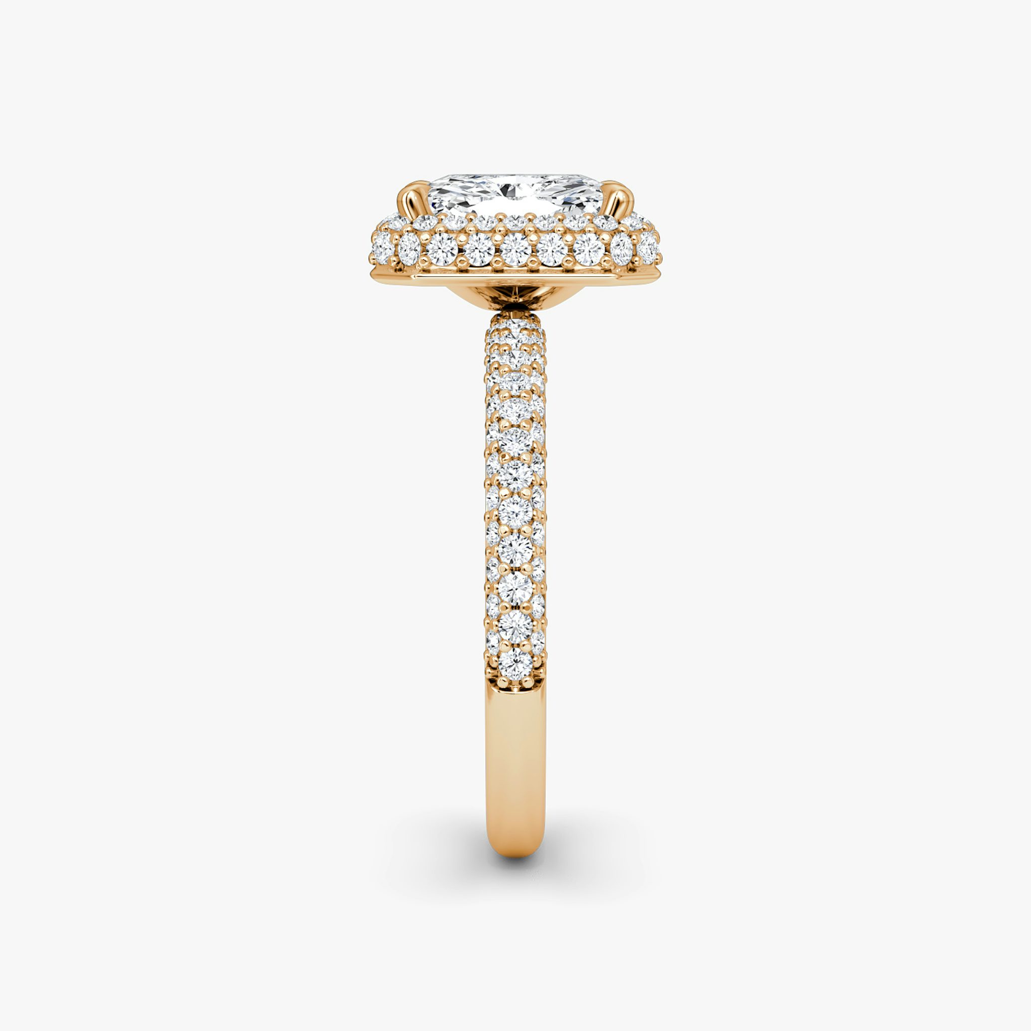 The Halo Dome | Radiant | 14k | Rose Gold | bandAccent: Pavé | diamondOrientation: vertical | caratWeight: other