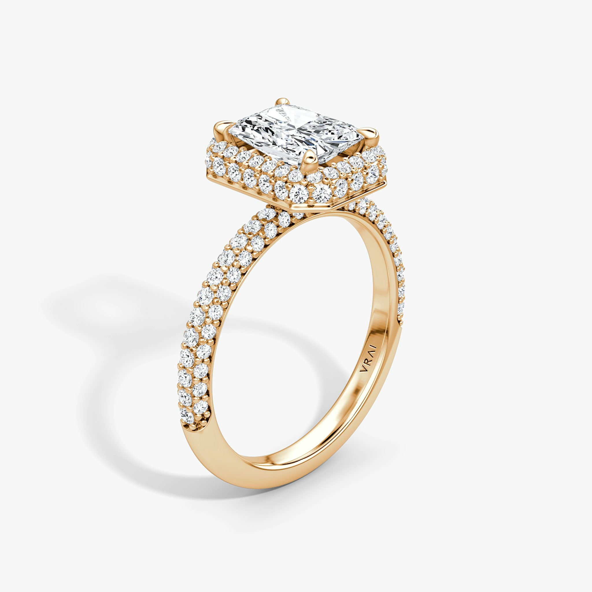 The Halo Dome | Radiant | 14k | Rose Gold | bandAccent: Pavé | diamondOrientation: vertical | caratWeight: other