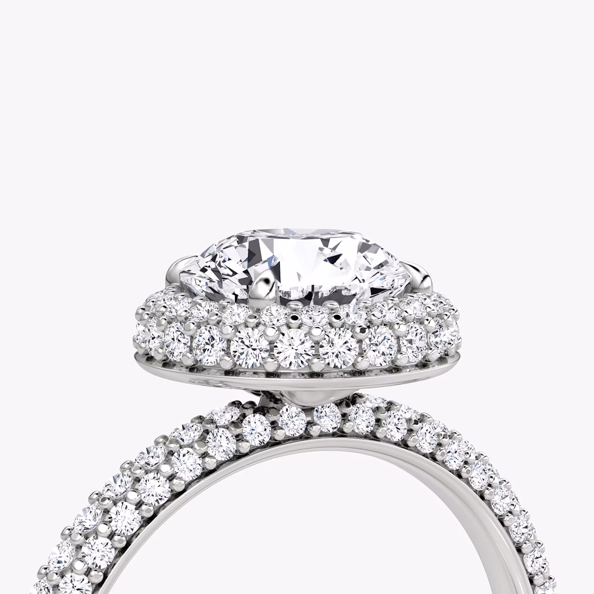 The Halo Dome | Round Brilliant | 18k | White Gold | bandAccent: Pavé | caratWeight: other | diamondOrientation: vertical