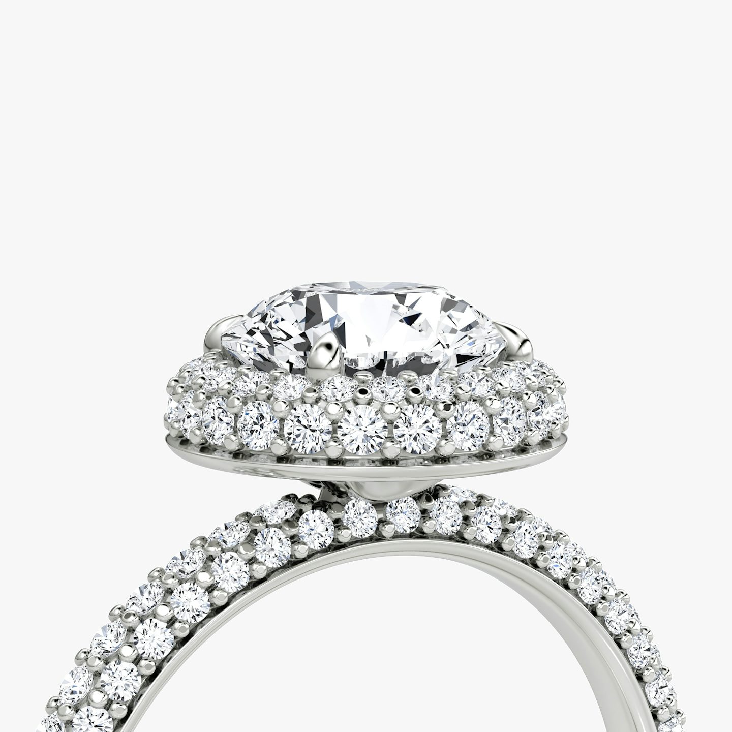 The Halo Dome | Round Brilliant | 18k | White Gold | bandAccent: Pavé | caratWeight: 1.0ct | diamondOrientation: vertical
