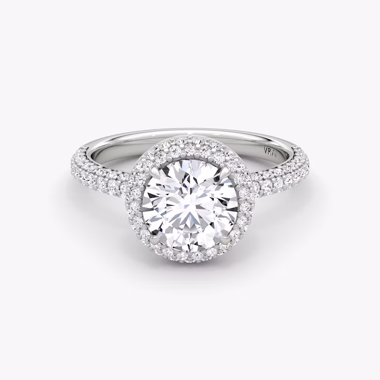 Double halo setting ring with two circles of pavé diamonds