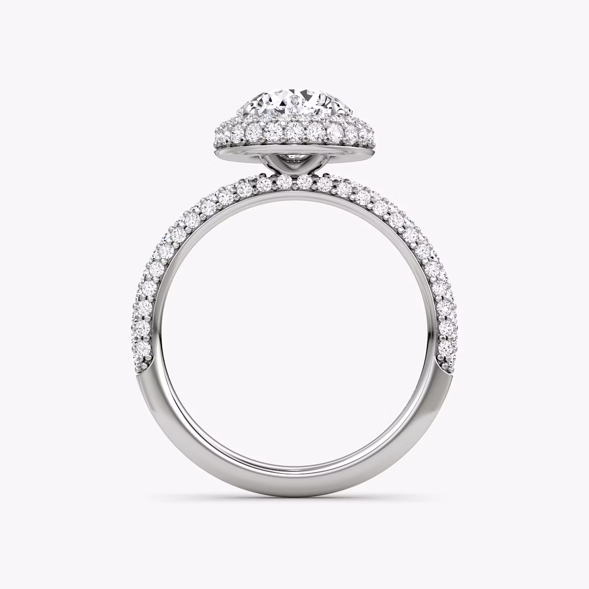The Halo Dome | Round Brilliant | 18k | White Gold | bandAccent: Pavé | caratWeight: other | diamondOrientation: vertical