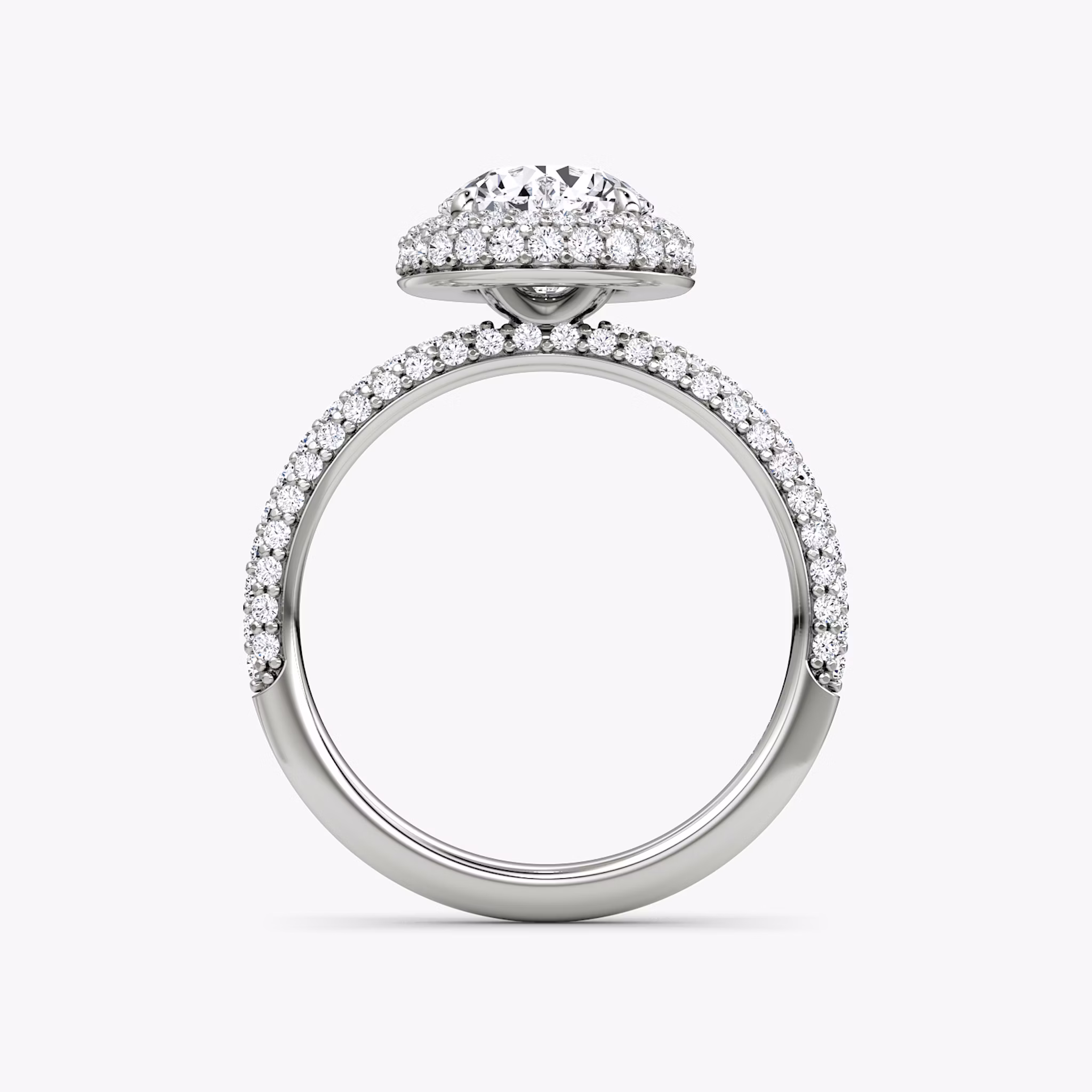 The Halo Dome | Round Brilliant | Platinum | bandAccent: Pavé | caratWeight: 1.0ct | diamondOrientation: vertical