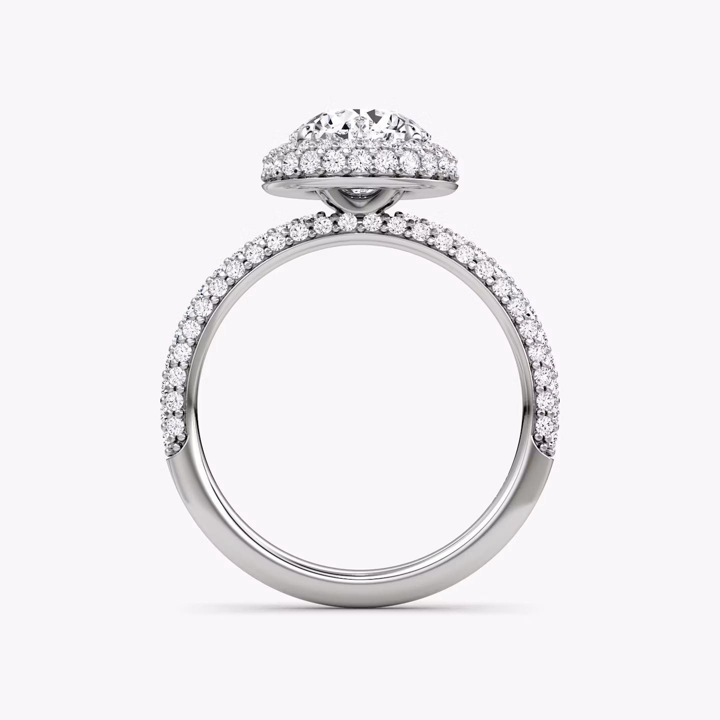The Halo Dome | Round Brilliant | 18k | White Gold | bandAccent: Pavé | caratWeight: 1.0ct | diamondOrientation: vertical