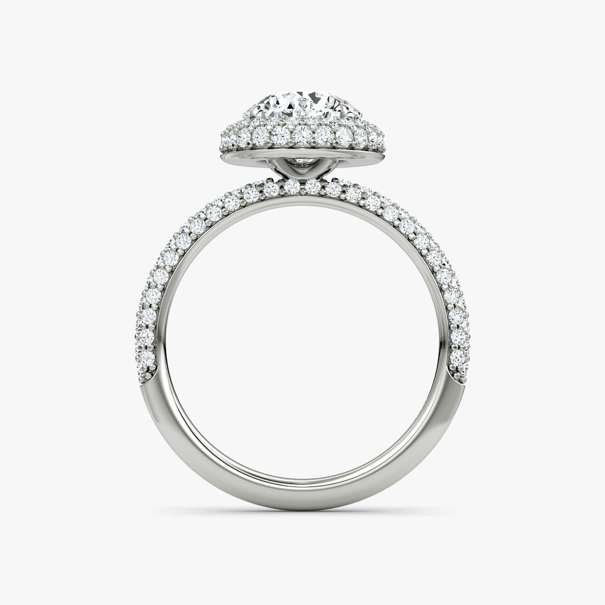 The Halo Dome | Round Brilliant | Platinum | bandAccent: Pavé | caratWeight: 1.0ct | diamondOrientation: vertical