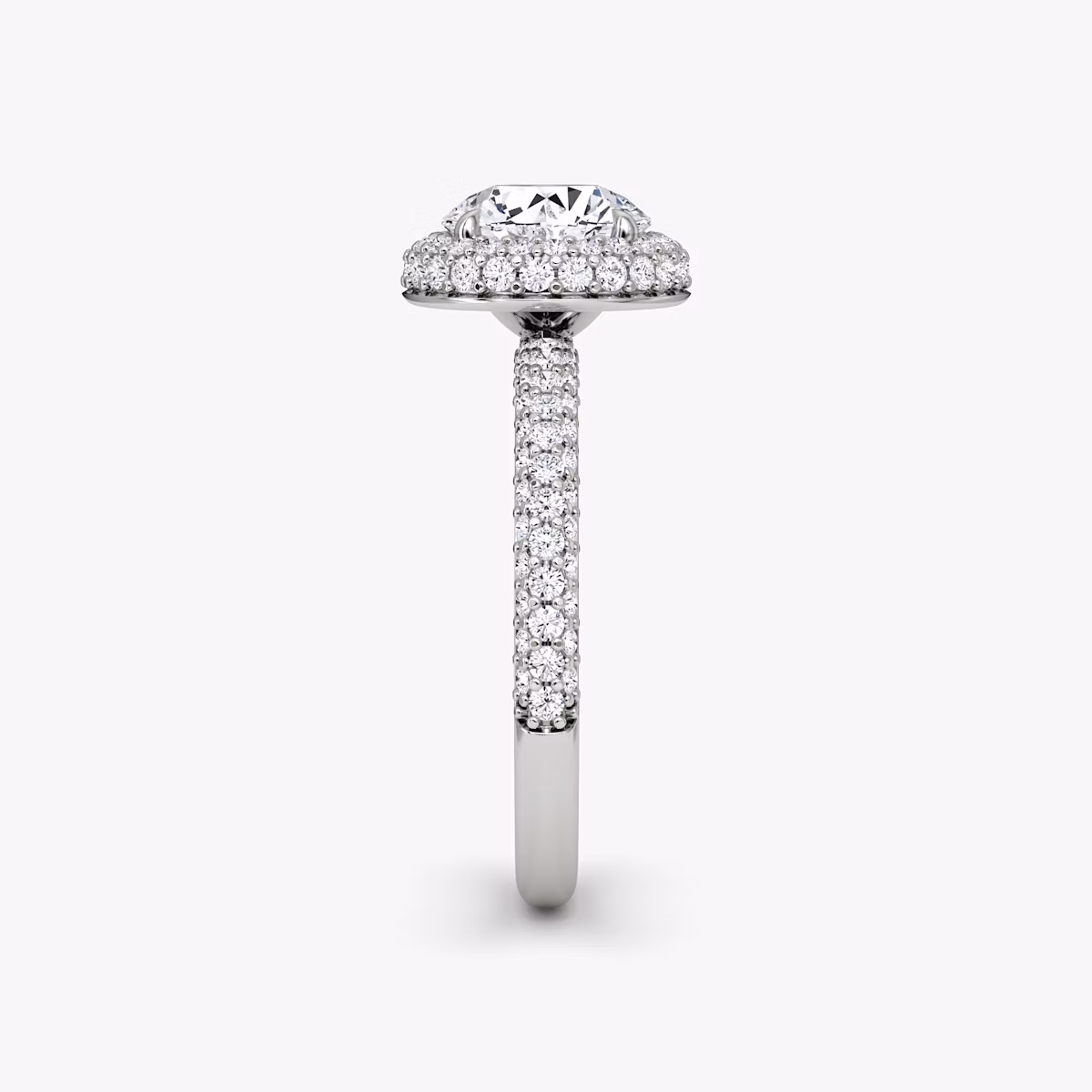 The Halo Dome | Round Brilliant | 18k | White Gold | bandAccent: Pavé | caratWeight: other | diamondOrientation: vertical
