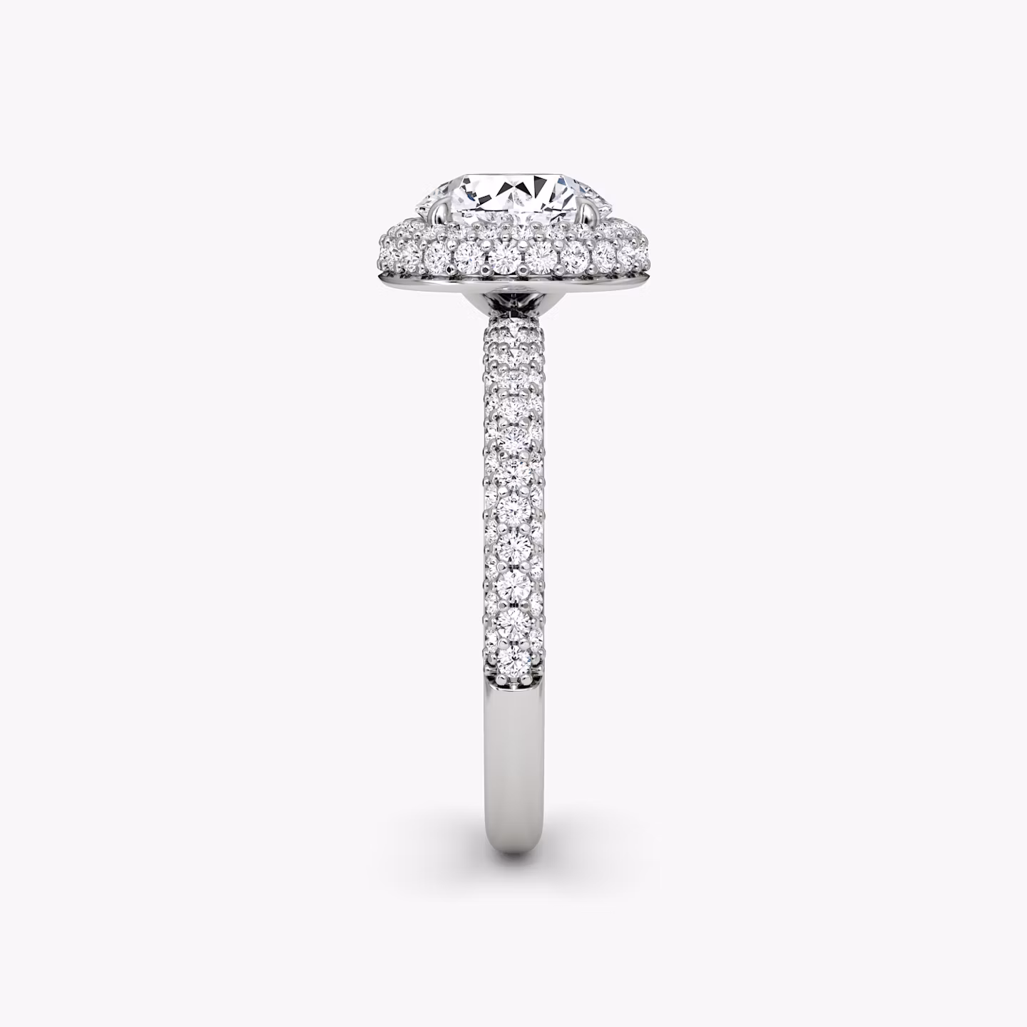 The Halo Dome | Round Brilliant | 18k | White Gold | bandAccent: Pavé | caratWeight: 1.0ct | diamondOrientation: vertical