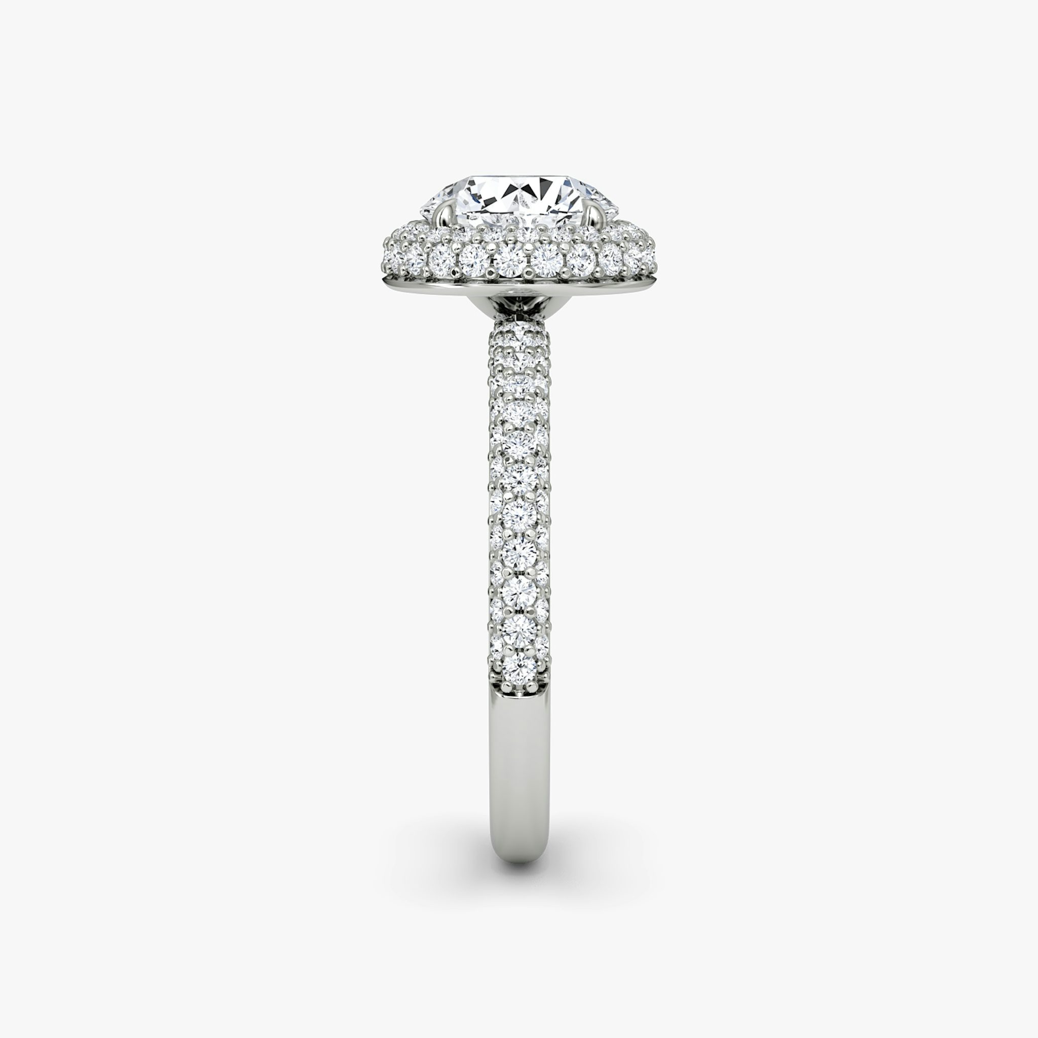 The Halo Dome | Round Brilliant | Platinum | bandAccent: Pavé | caratWeight: 1.0ct | diamondOrientation: vertical