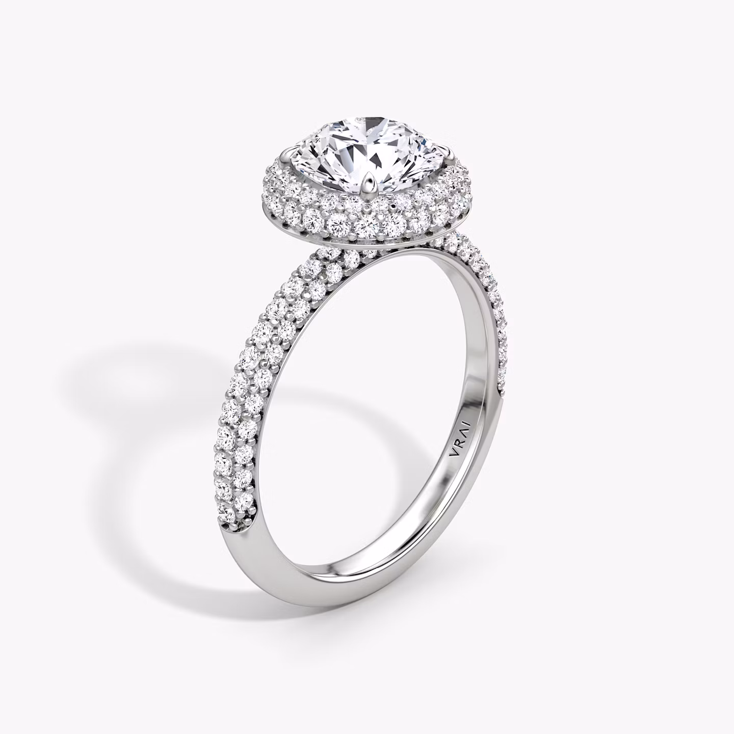The Halo Dome | Round Brilliant | 18k | White Gold | bandAccent: Pavé | caratWeight: 1.0ct | diamondOrientation: vertical