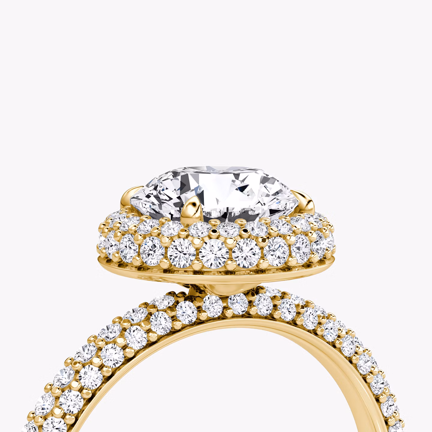 The Halo Dome | Round Brilliant | 18k | Yellow Gold | bandAccent: Pavé | caratWeight: 1.0ct | diamondOrientation: vertical