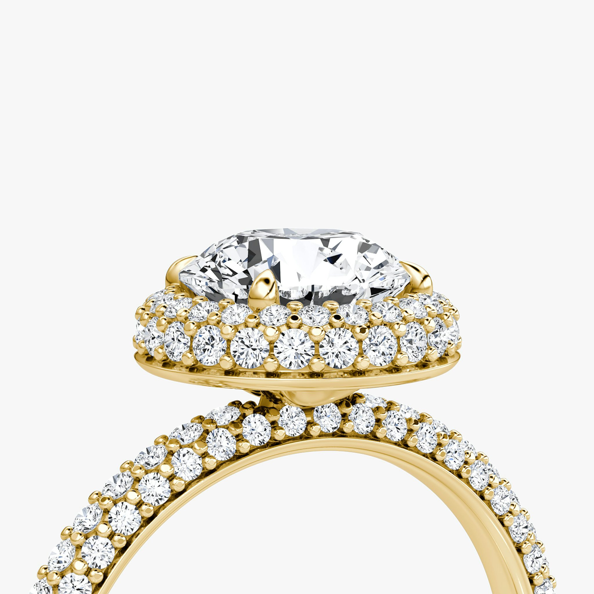 The Halo Dome | Round Brilliant | 18k | Yellow Gold | bandAccent: Pavé | caratWeight: other | diamondOrientation: vertical