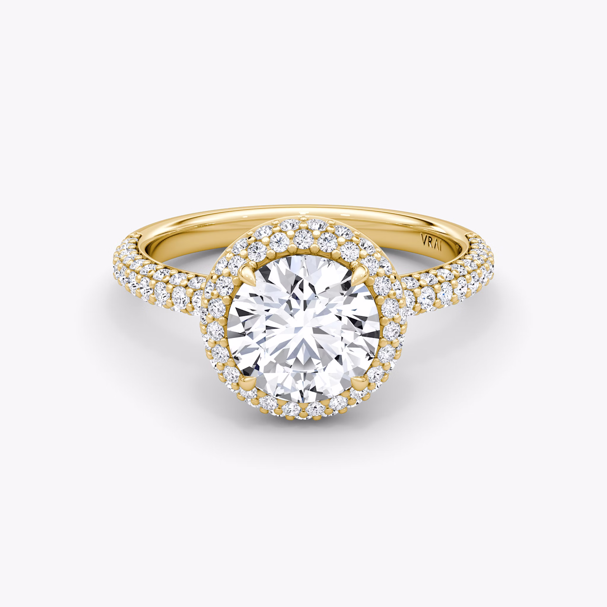 The Halo Dome | Round Brilliant | 18k | Yellow Gold | bandAccent: Pavé | caratWeight: other | diamondOrientation: vertical