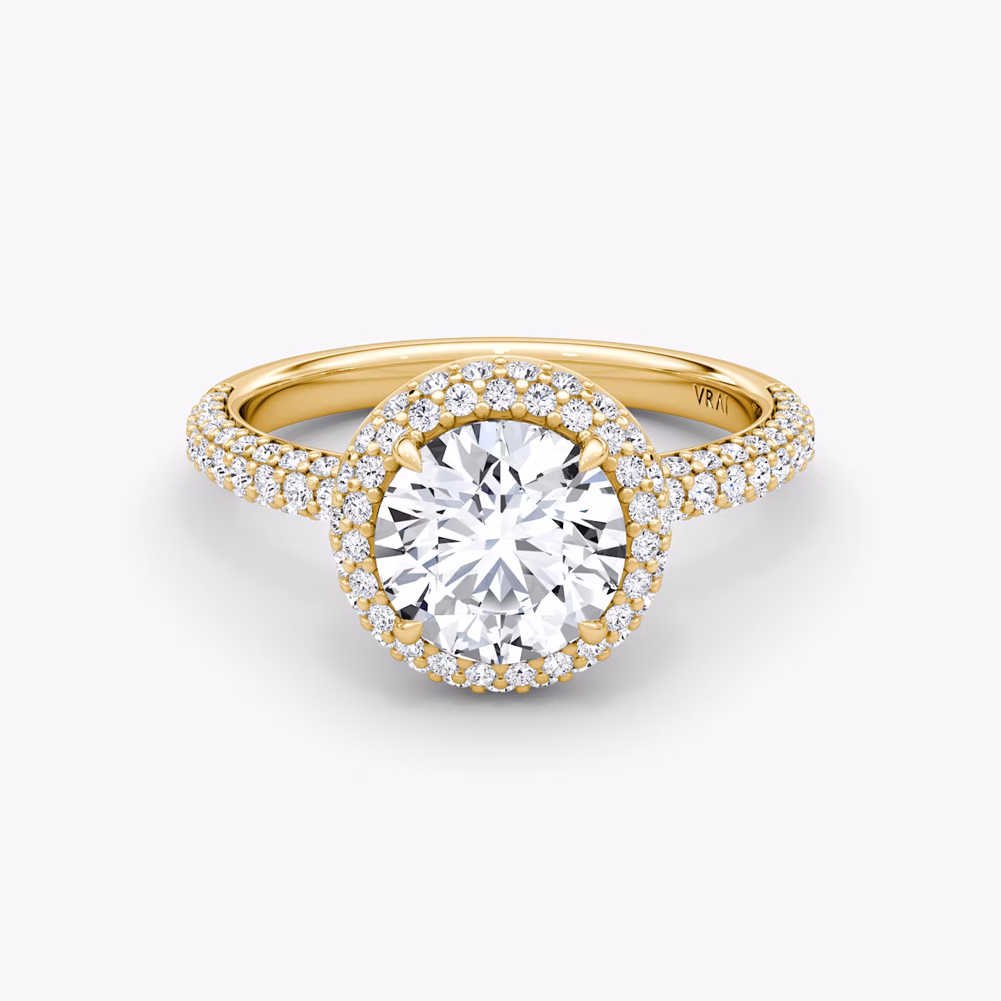 The Halo Dome | Round Brilliant | 18k | Yellow Gold | bandAccent: Pavé | caratWeight: 1.0ct | diamondOrientation: vertical