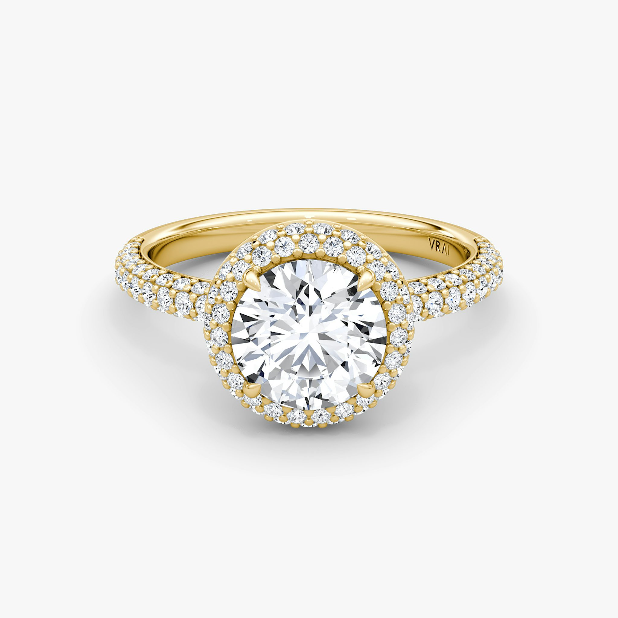 The Halo Dome | Round Brilliant | 18k | Yellow Gold | bandAccent: Pavé | caratWeight: other | diamondOrientation: vertical