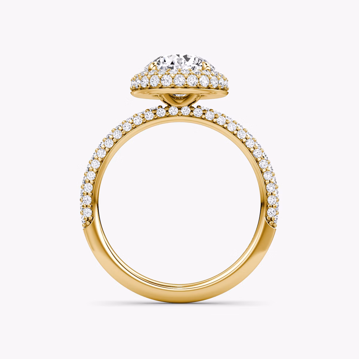 The Halo Dome | Round Brilliant | 18k | Yellow Gold | bandAccent: Pavé | caratWeight: 2.0ct | diamondOrientation: vertical