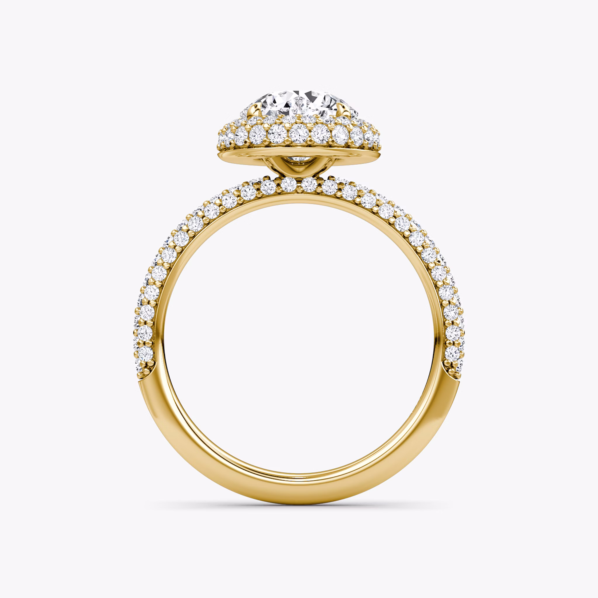 The Halo Dome | Round Brilliant | 18k | Yellow Gold | bandAccent: Pavé | caratWeight: other | diamondOrientation: vertical